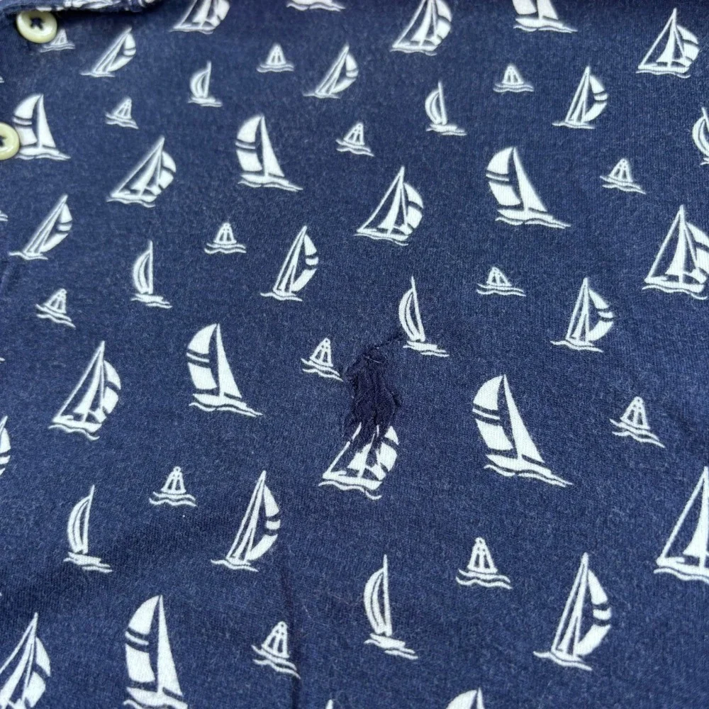 Polo Ralph Lauren Polo Shirt Mens XL Navy Blue Sailboat AOP Cotton Nautical